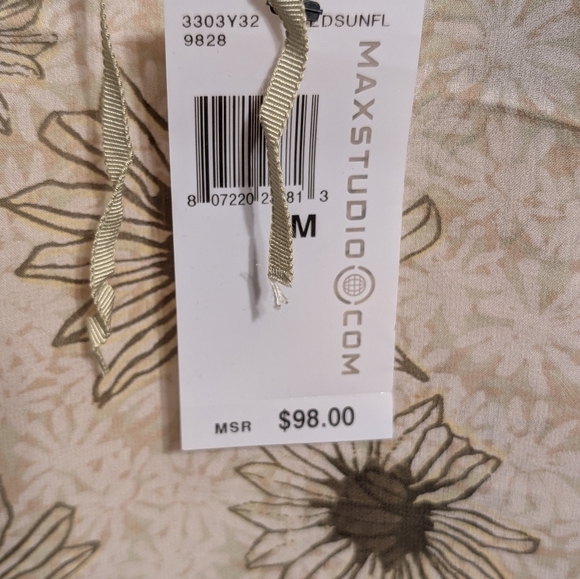 Max Studio Sheer Floral Blouse - Cream, Celery - Picture 2 of 3